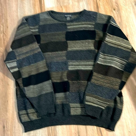 Marc Edwards Mens Vintage 90s Sweater XL Multicolor Geometric Patchwork - Picture 1 of 6